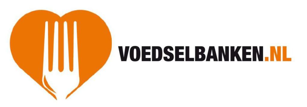 Logo van Voedselbanken.nl. Vork in oranjekleurig hart.