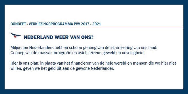 Het intro van het PVV-programma.