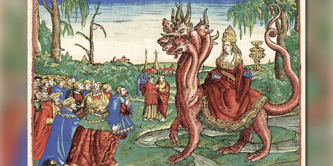 Afbeelding uit 1534 van de hoer van Babylon, een bijbels figuur.